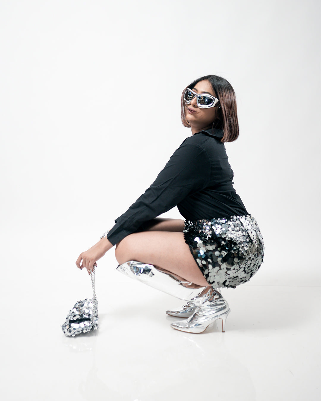 Metallic Sliver Bubble Sunglasses