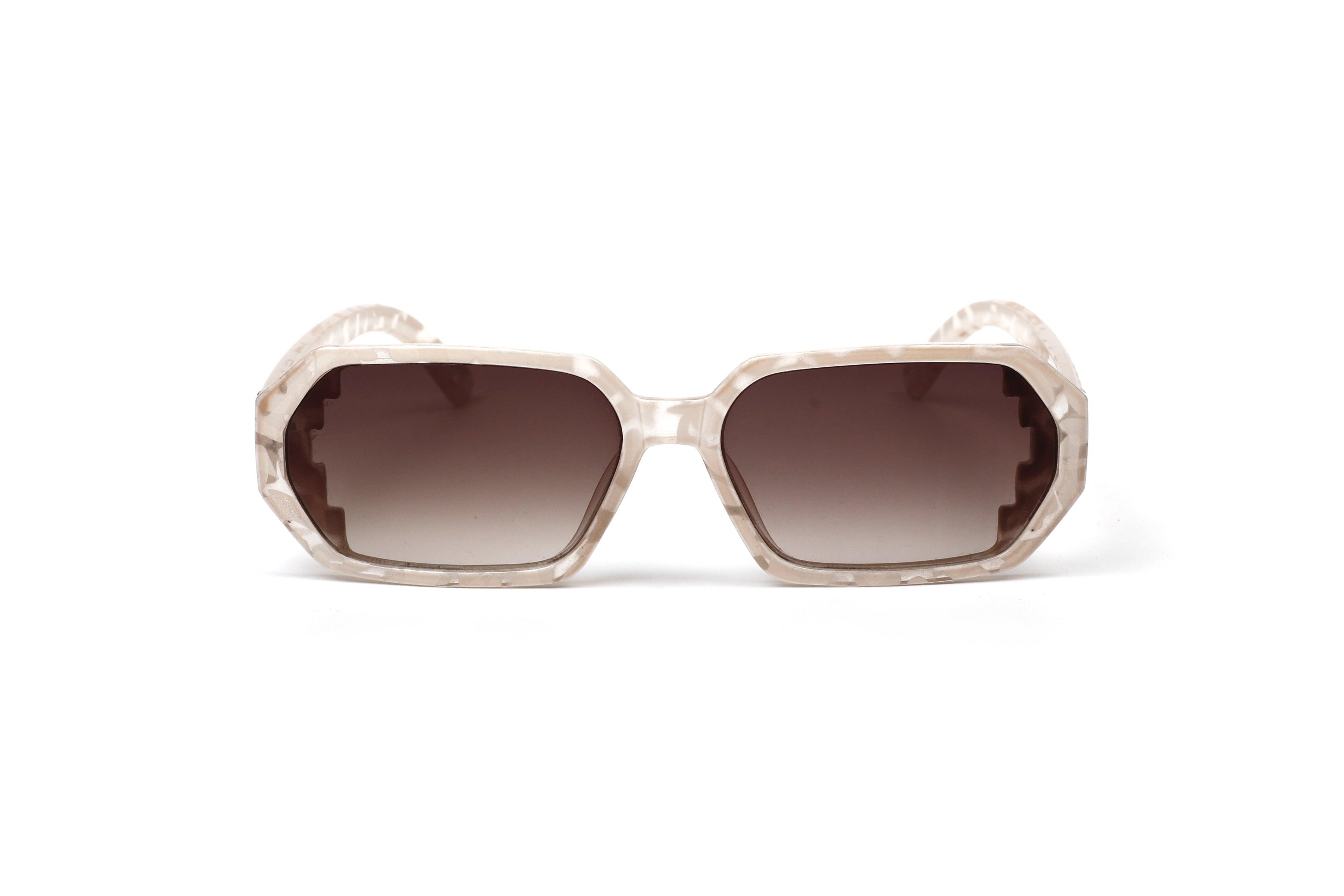 Patterned Beige Hexagonal Sunglasses