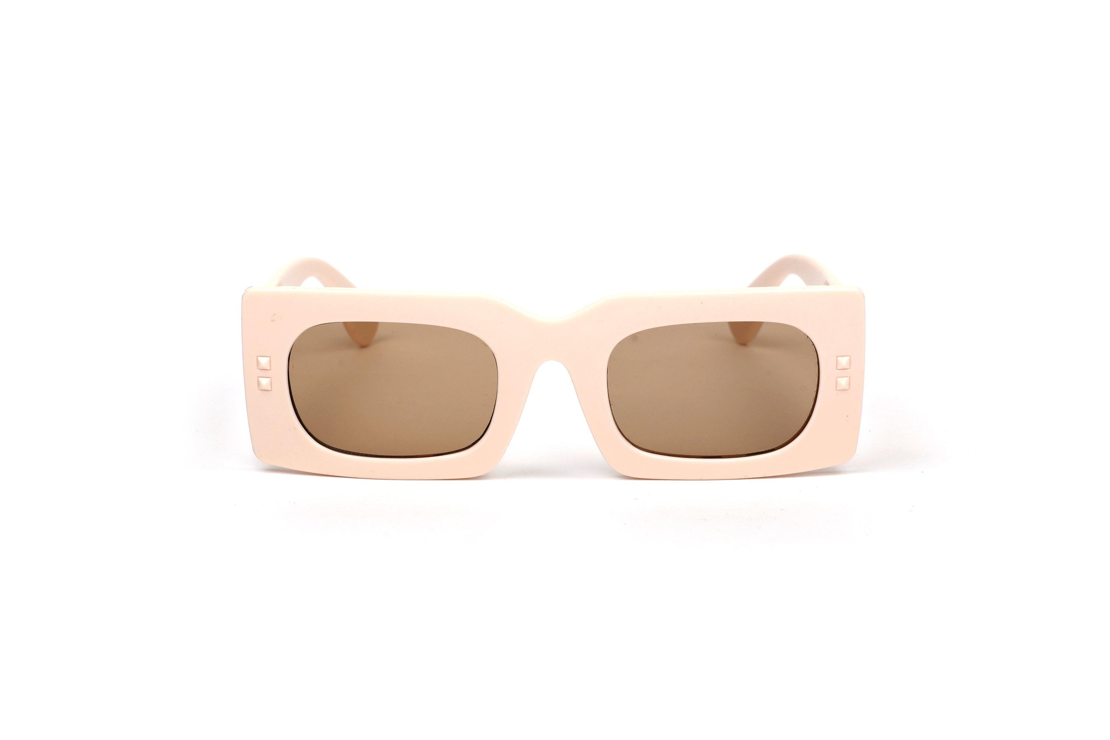 Peach Statement Square Sunglasses with Gold Temple Accent
