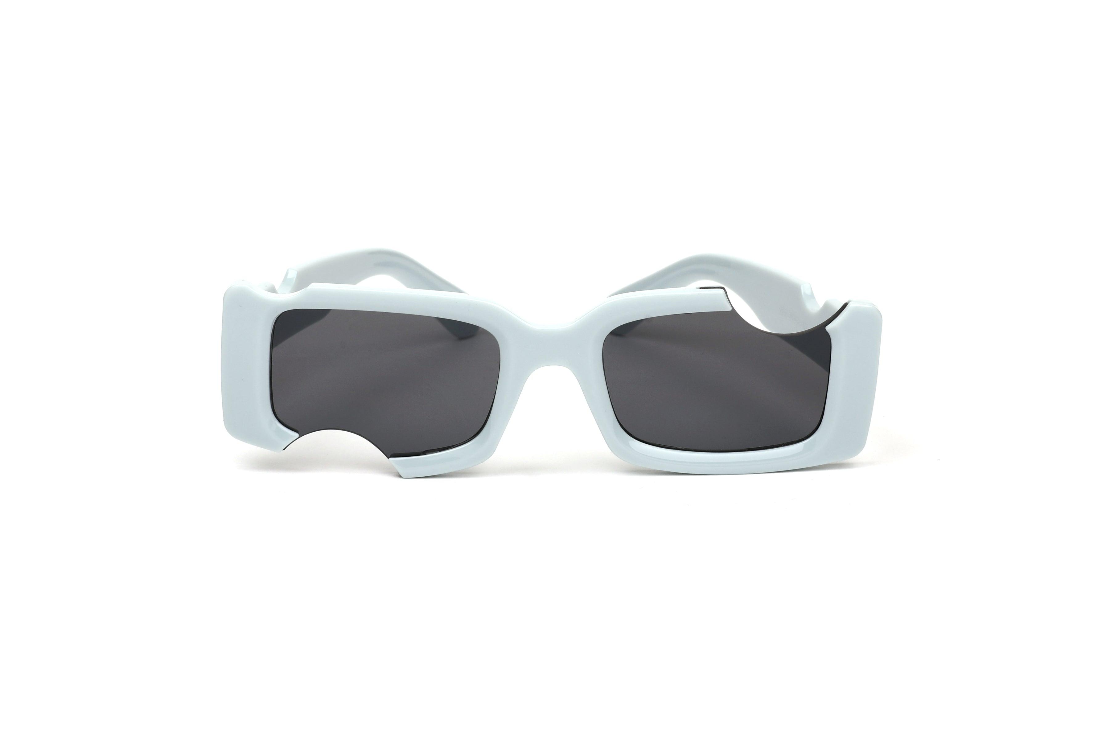 Cut-Out Detail Light Blue Rectangular Sunglasses