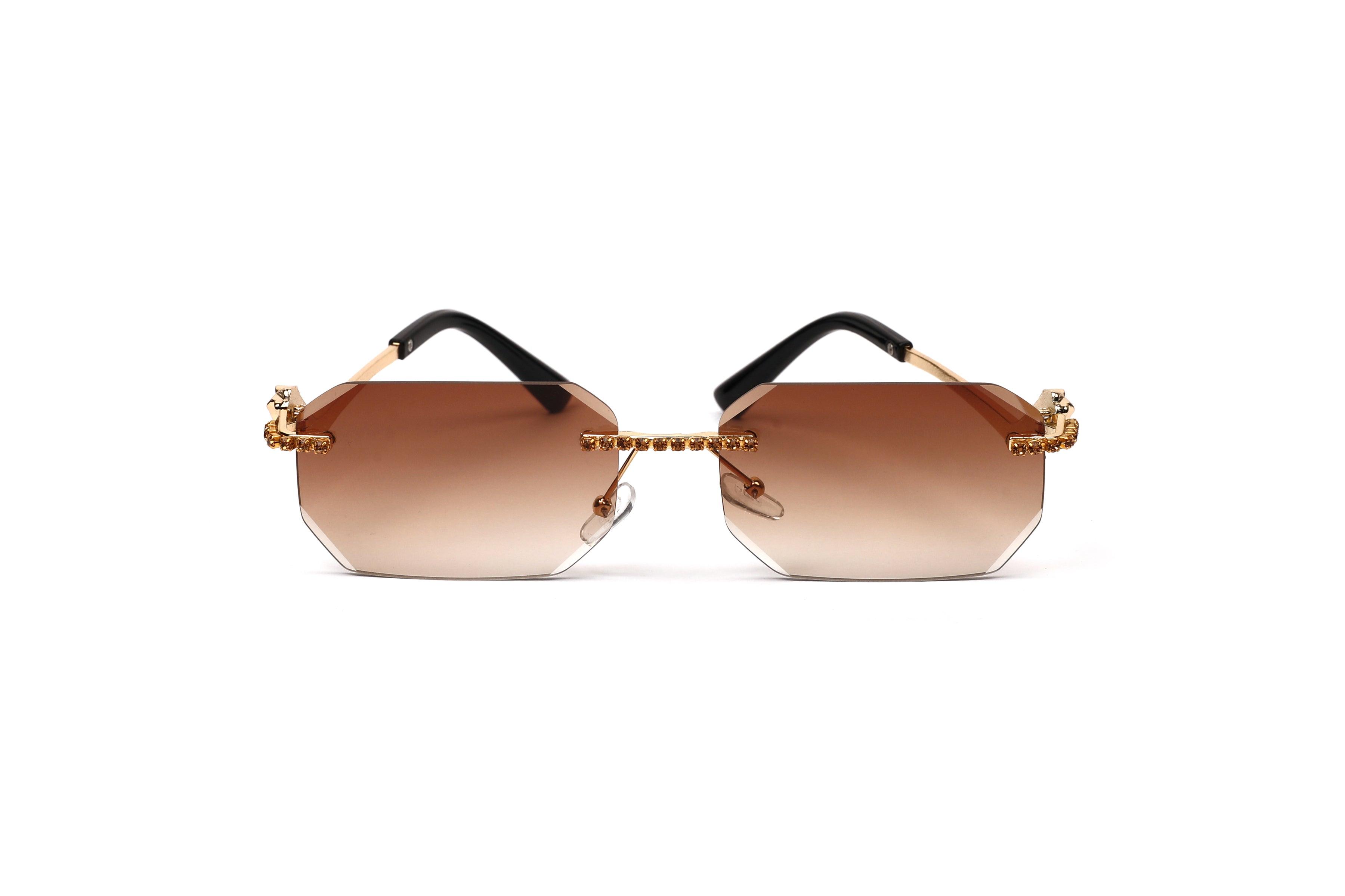 Embellished Rimless Sunglasses with Gold Accents