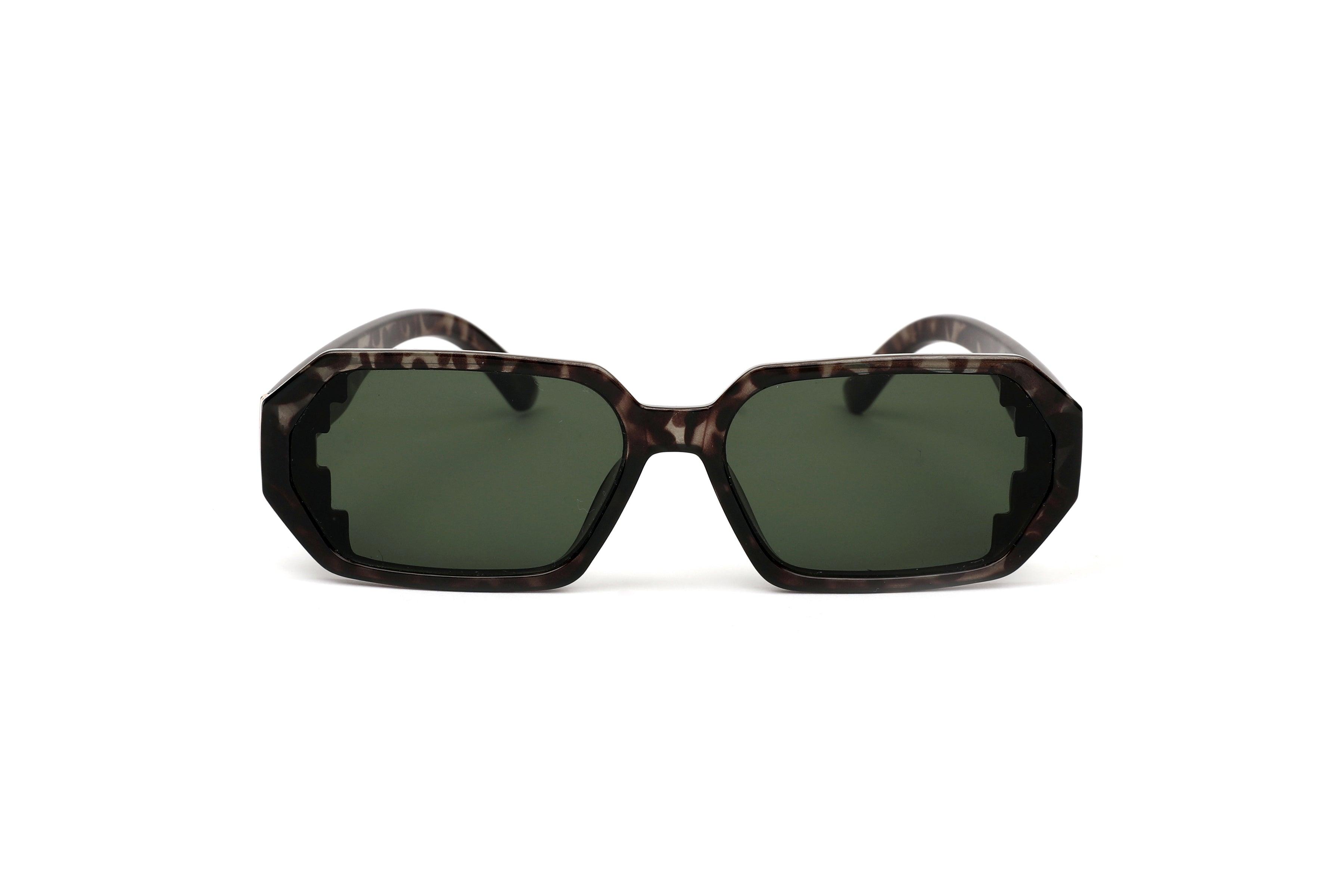 Patterned Black Hexagonal Sunglasses