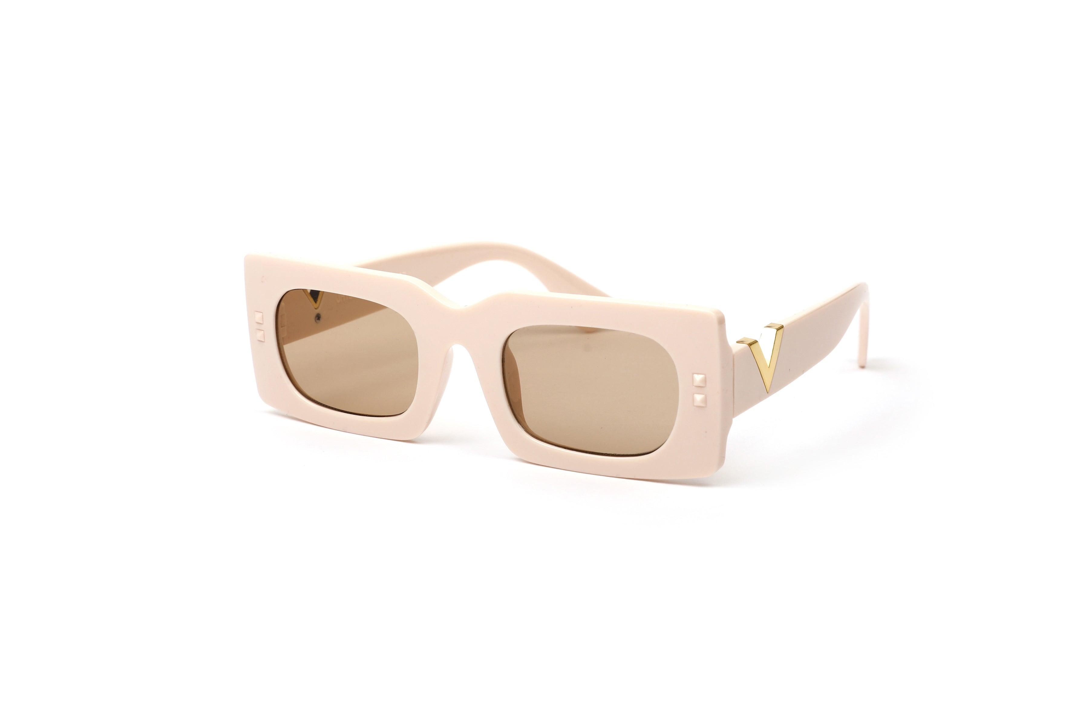Peach Statement Square Sunglasses with Gold Temple Accent