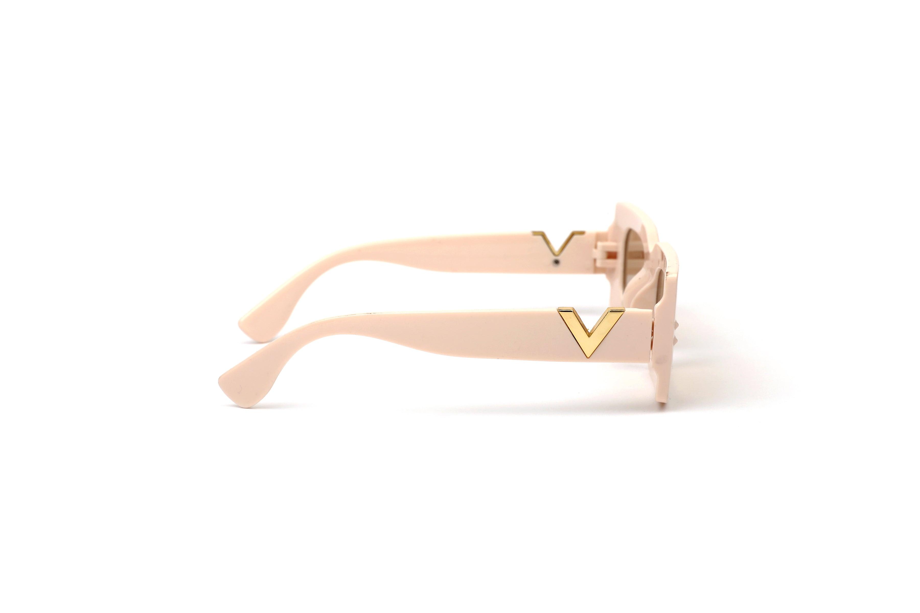 Peach Statement Square Sunglasses with Gold Temple Accent