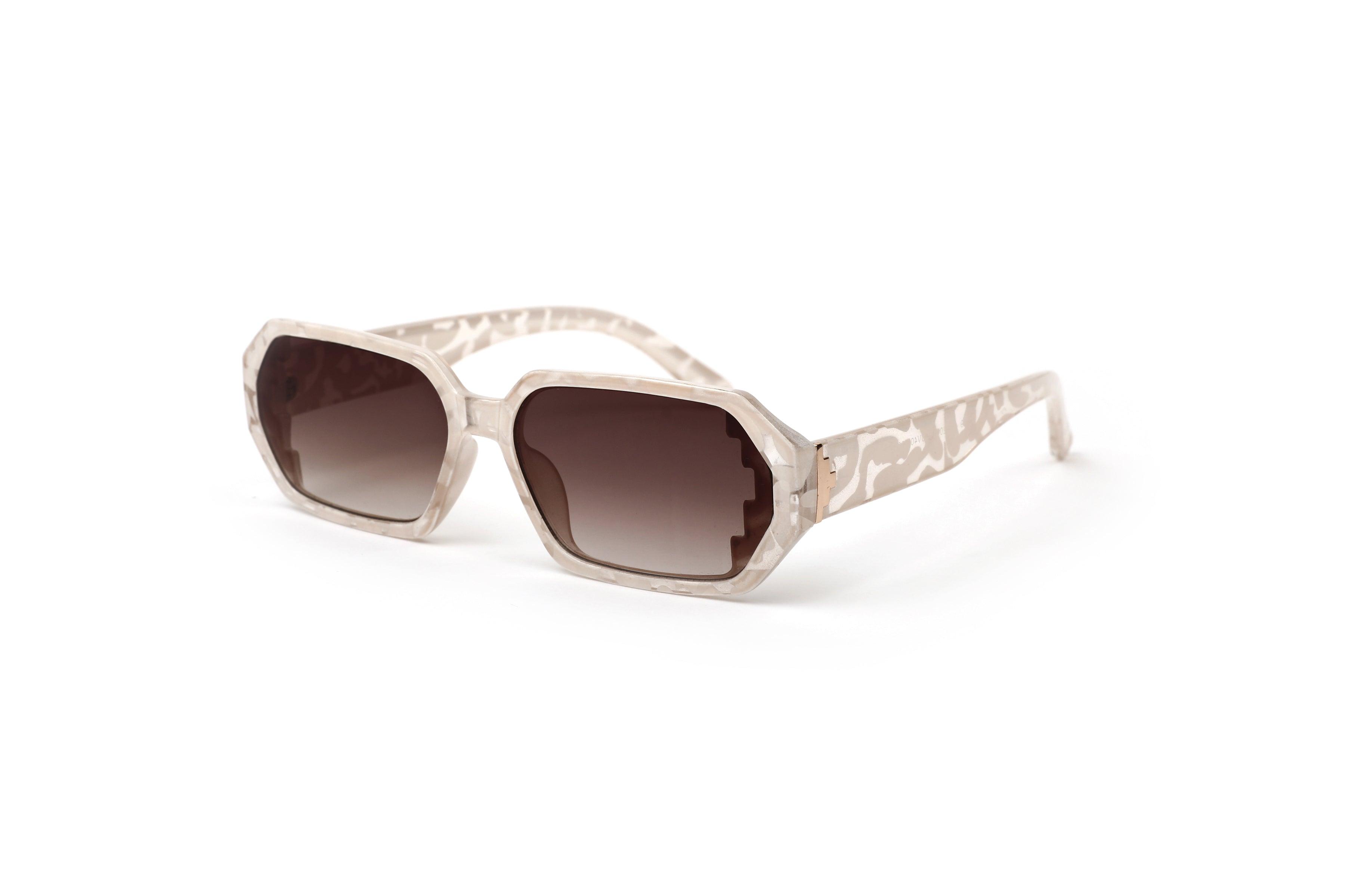 Patterned Beige Hexagonal Sunglasses