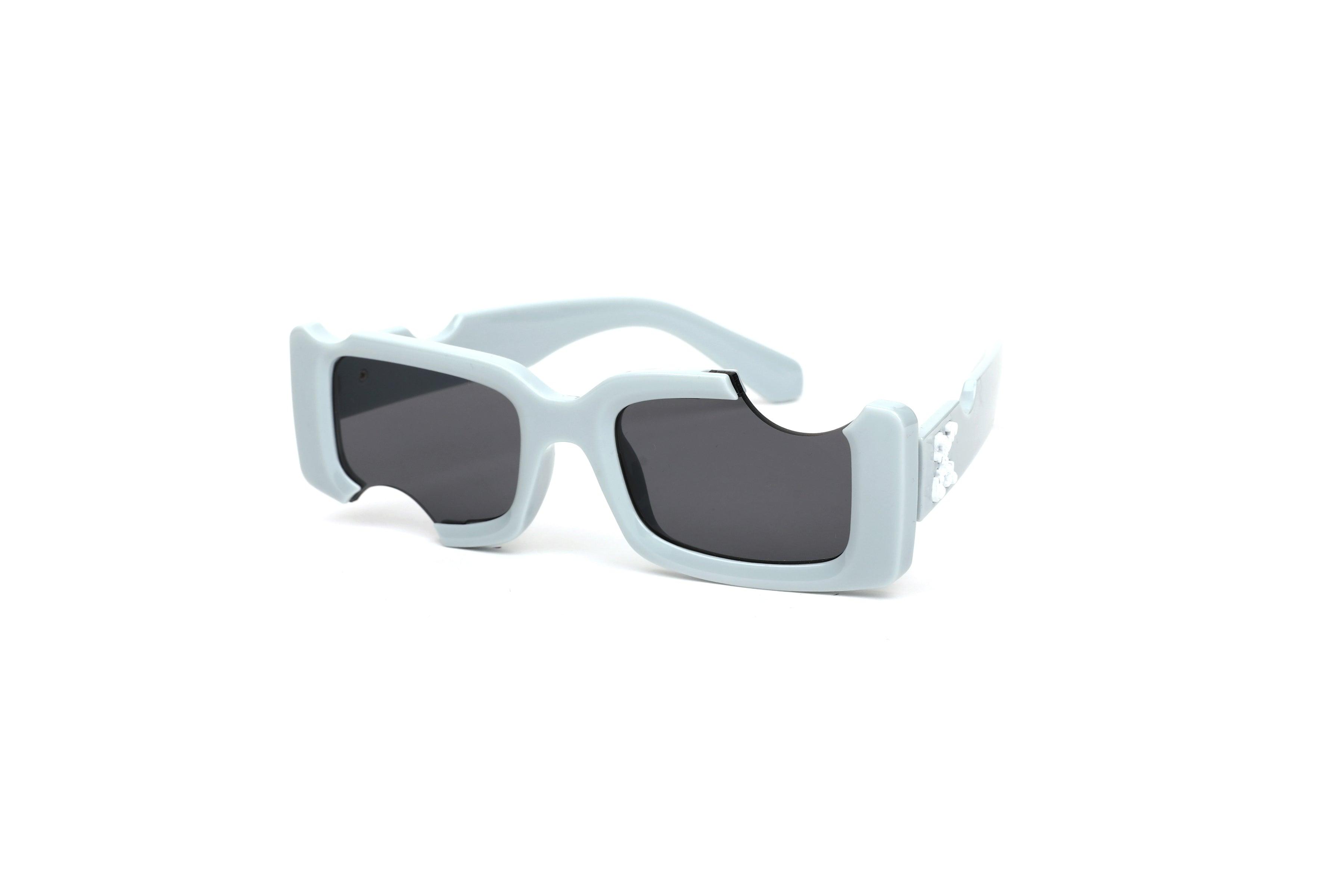 Cut-Out Detail Light Blue Rectangular Sunglasses
