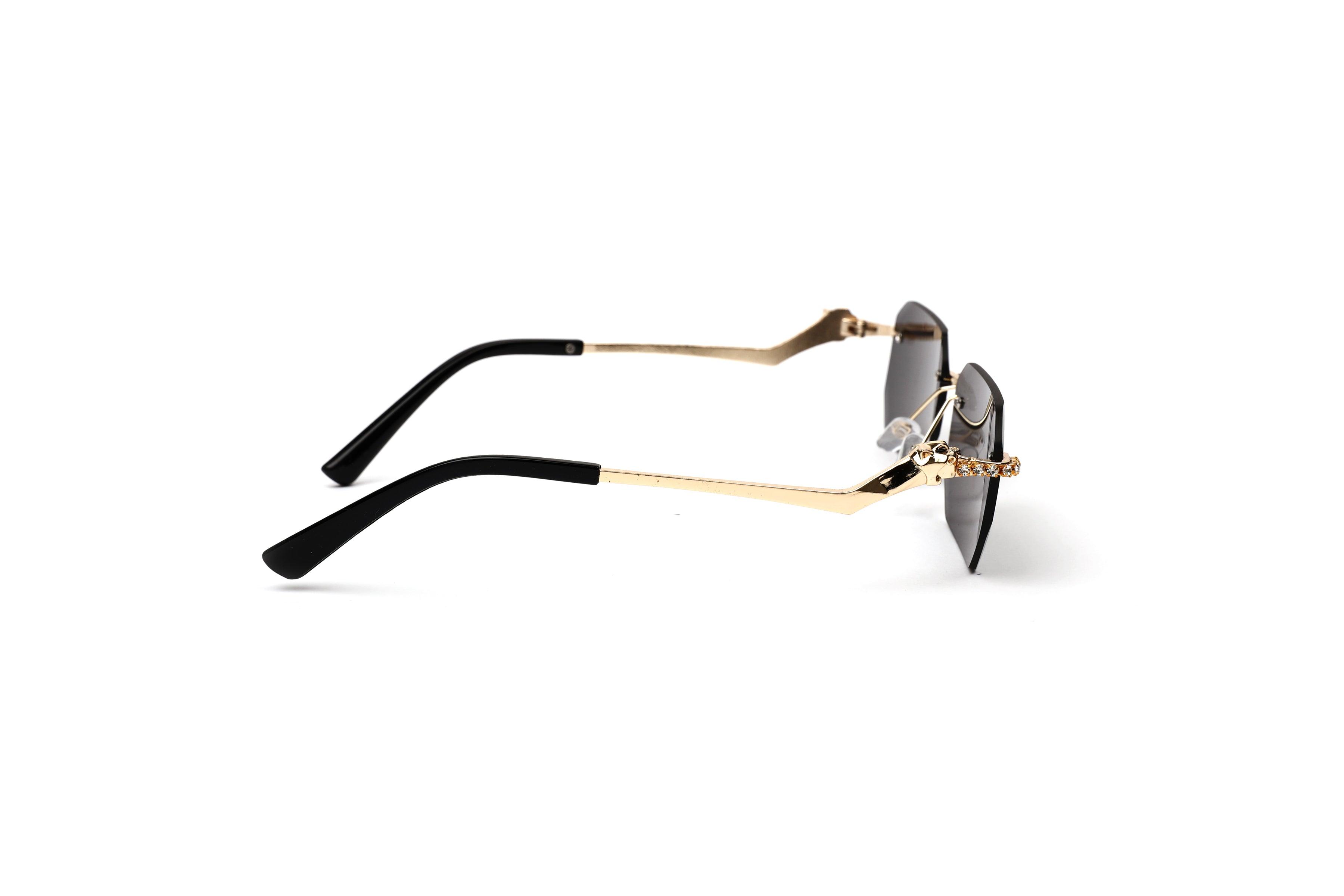 Embellished Rimless Sunglasses with Gold Accents-Black