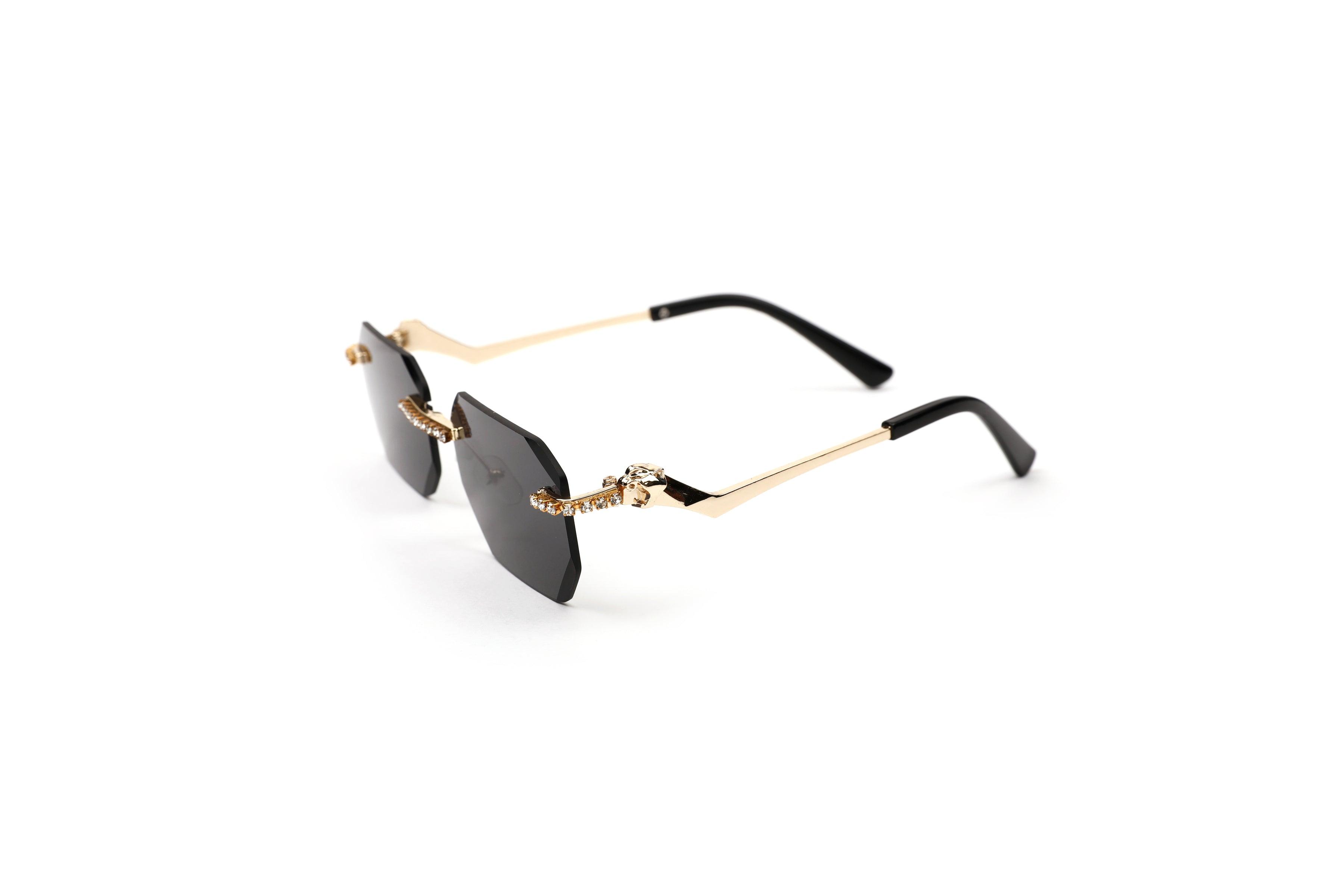 Embellished Rimless Sunglasses with Gold Accents-Black