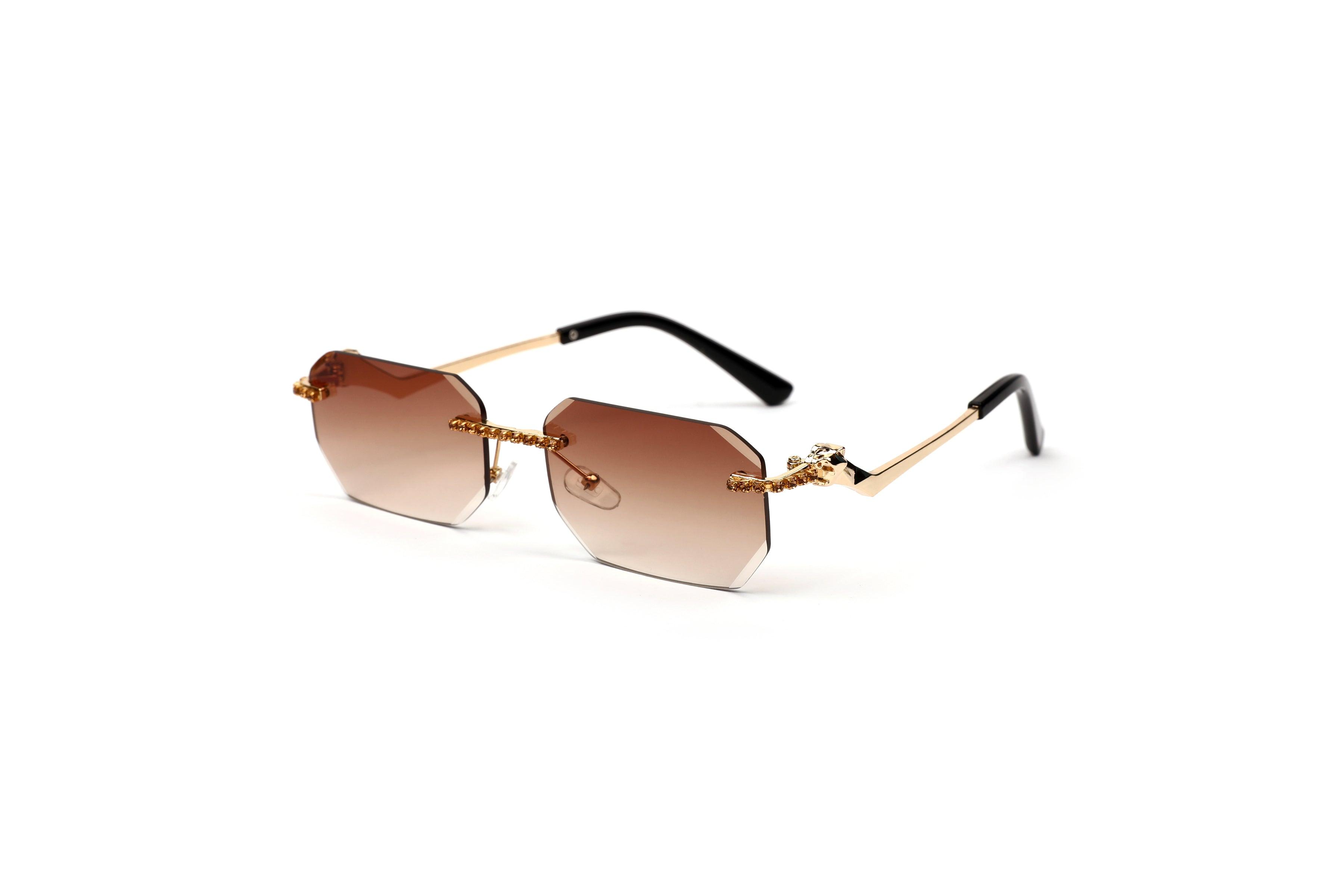 Embellished Rimless Sunglasses with Gold Accents