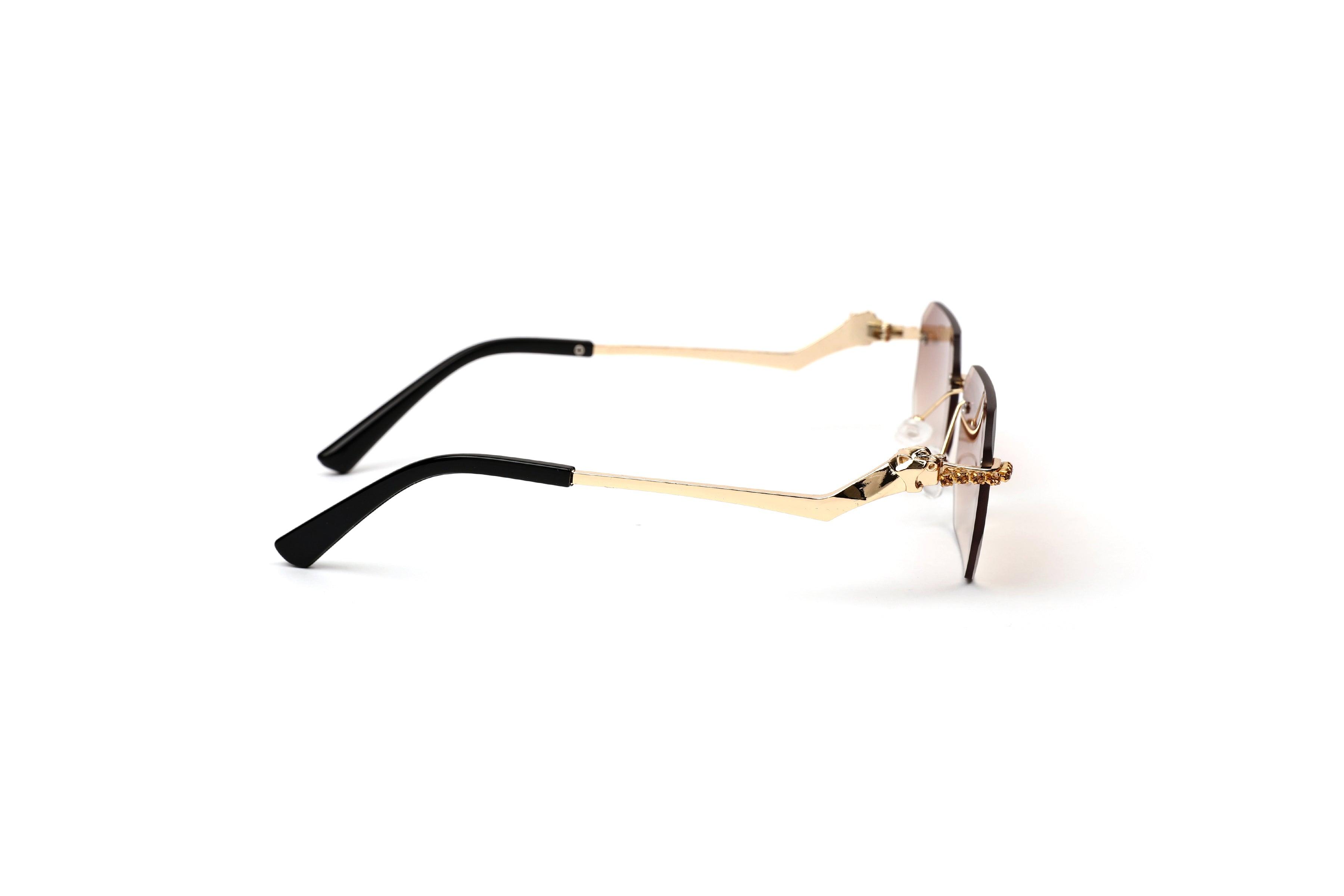 Embellished Rimless Sunglasses with Gold Accents