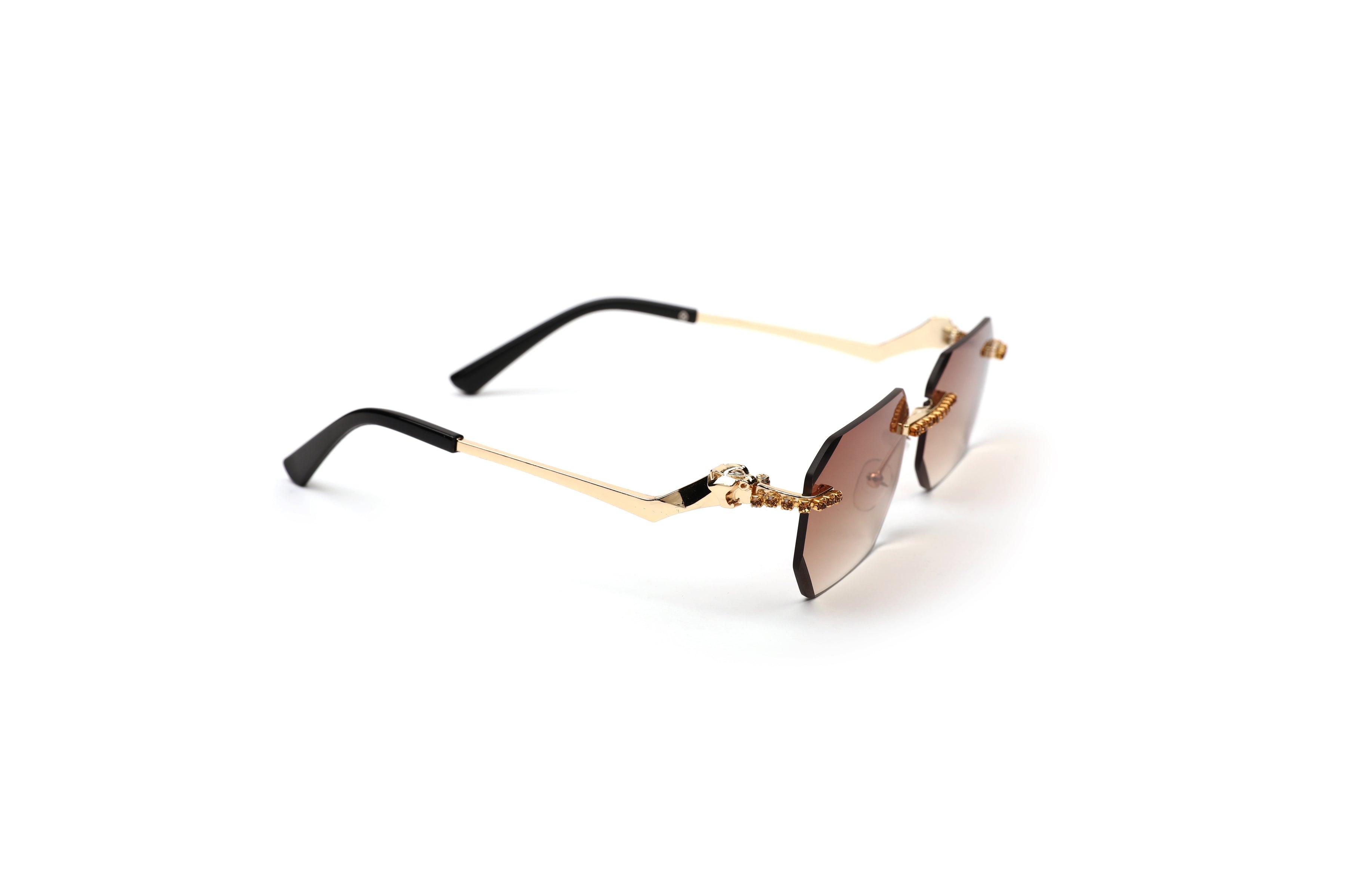 Embellished Rimless Sunglasses with Gold Accents
