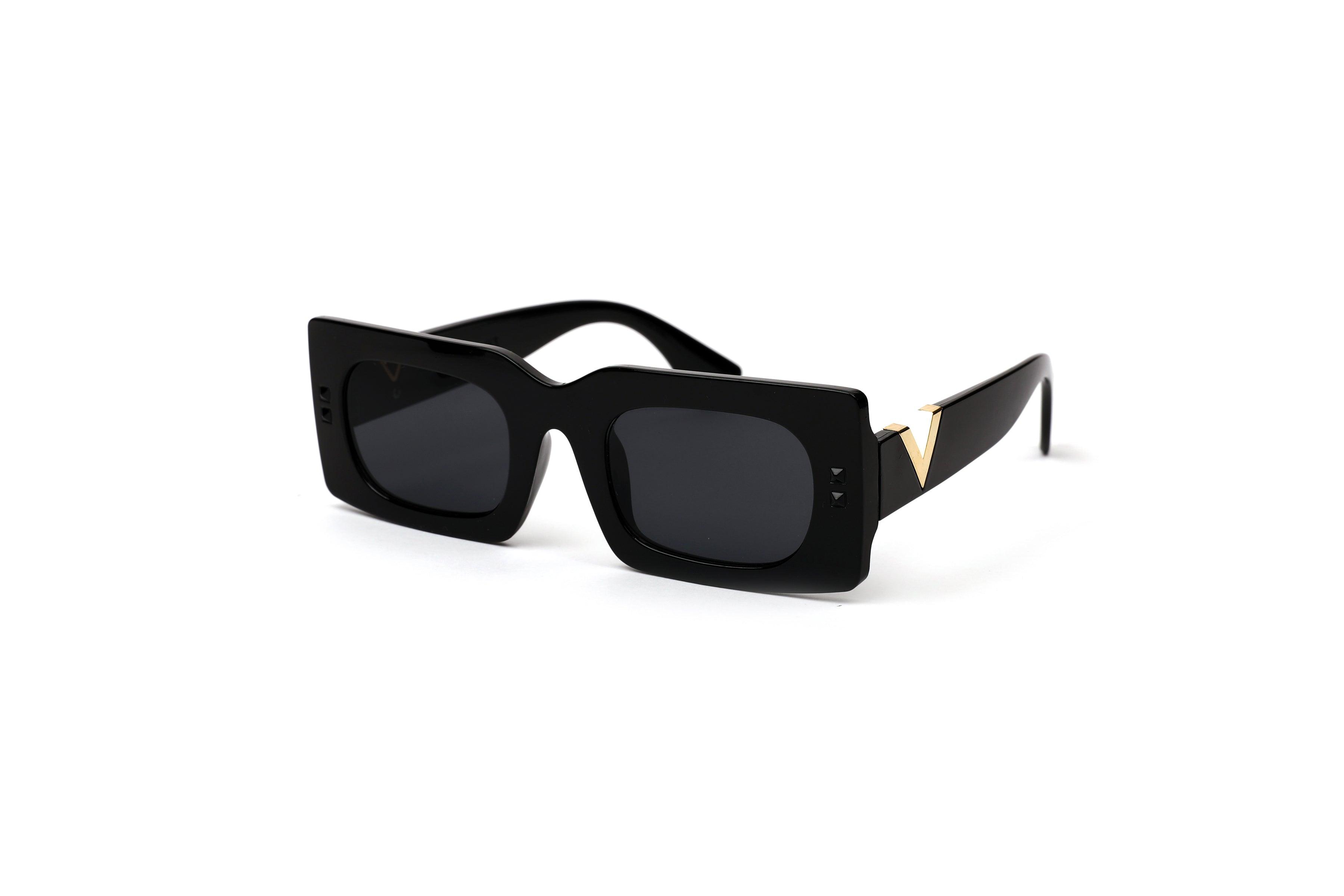 Bold Glamorous Sunglasses with Gold V Temple - V-cut Statement Sunglasses