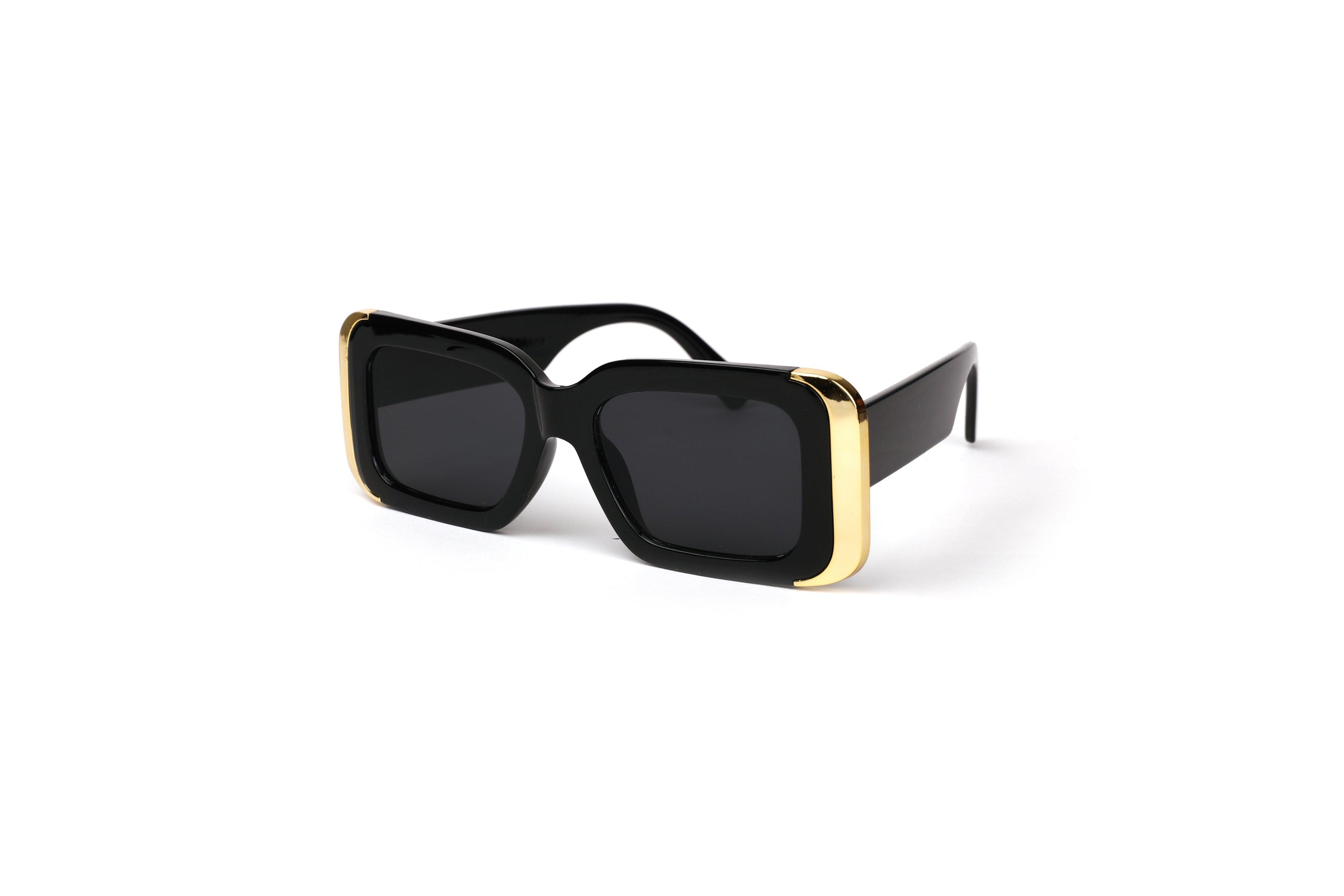Indulge in Timeless Elegance with Oversized Black and Gold Sunglasses