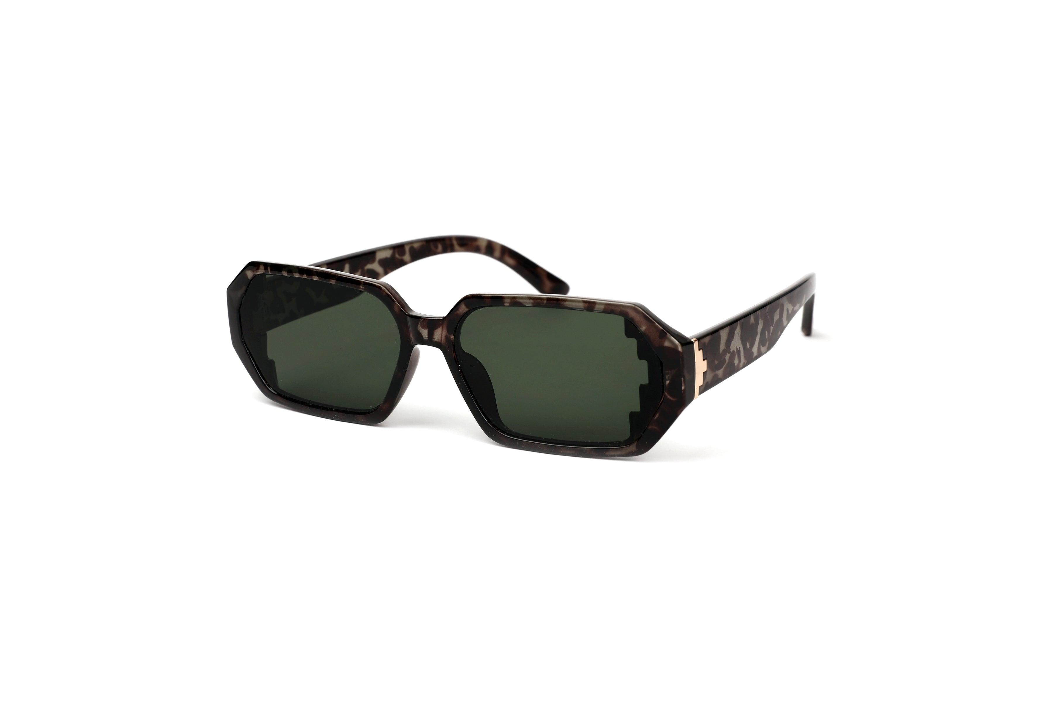 Patterned Black Hexagonal Sunglasses